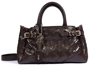 Bolsa Media Couro Tresse Tote Ziper Fivela Chave Schutz Coffee