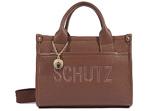 Bolsa Media Tote Couro Alça Ziper Logo Schutz Marrom