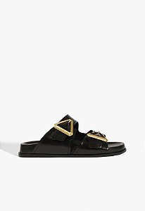 Papete Couro Triangulo Fivela Couro Schutz Preto