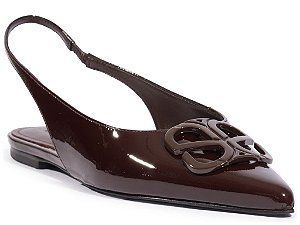 Sapatilha Rasteira Slingback Verniz Bico Fino Logomania Schutz Coffee