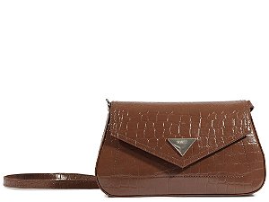 Bolsa Pequena Tiracolo Couro Croco Triangulo Chumbo Schutz Coffee