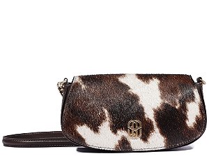 Bolsa Média Tiracolo Couro Animal Print Camurça Logomania Schutz Coffee