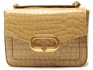 Bolsa Média Verniz Croco Tiracolo Vicenza Nude