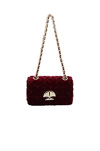 Bolsa Feminina Corrente Veludo Aplicação Luiza Barcelos Marsala