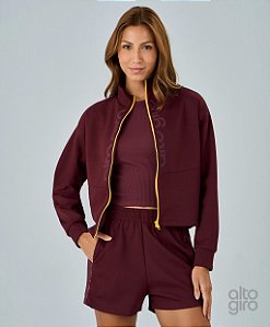 Jaqueta Feminina Moletom Zíper Bicolor Alto Giro