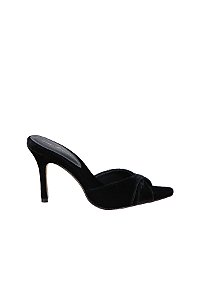 Tamanco Feminino Mule Salto Fino Veludo Luiza Barcelos Preto