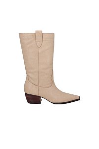 Bota Feminina Western Cano Médio Couro Luiza Barcelos Bege