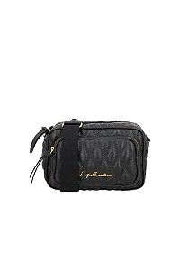 Bolsa Feminina Média Couro Metalassê Alça Tecido Luiza Barcelos Preto