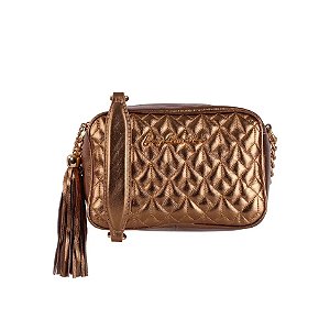 Bolsa Feminina Média Metal Leather Alça Corrente Luiza Barcelos Bronze