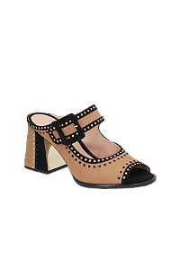 Mule  Strass Fivela  Camurça Luiza Barcelos Bege