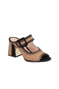 Mule Strass Fivela Camurça Luiza Barcelos Bege