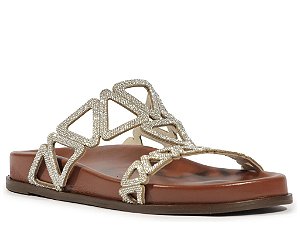 Papete Feminina Tiras Strass Triangle Schutz Camel