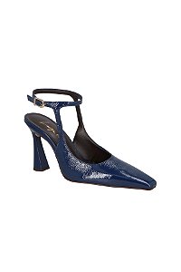 Scarpin Slingback Salto Taça Couro Luiza Barcelos Azul Marinho