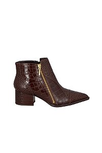 Bota Feminina Ankle Croco Zíper Luiza Barcelos Coffee
