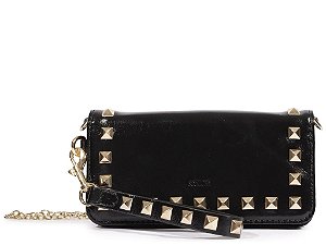 Bolsa Pequena Corrente Spikes Couro Schutz Preto