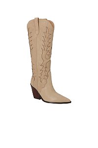 Bota Western Salto Couro Costura Luiza Barcelos Bege