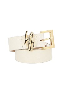 Cinto Couro Passante Logo Luiza Barcelos Off White