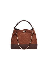 Bolsa Feminina Grande Camurça Corrente Logomania Luiza Barcelos Coffee