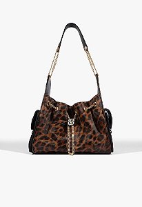 Bolsa Tiracolo Shoulder Lilibet Wild Média Couro Animal Print Schutz Natural Black