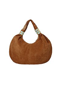 Bolsa Hobo Grande Em Camurça Com Aplicações Luiza Barcelos Camel