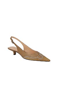 Scarpin Slingback Salto Baixo Couro Luiza Barcelos Argila