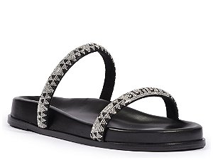 Papete Feminina Tiras Strass Logo Schutz Preto