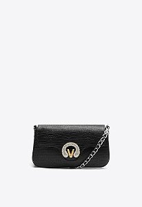 Bolsa Pequena Tiracolo Couro Croco Logomania Strass Vicenza Preto