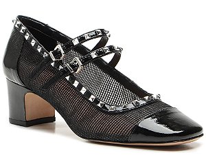 Scarpin Salto Médio Spikes Couro Vicenza Preto
