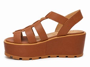 Sandália Plataforma Flat Em Couro Luiza Barcelos Camel