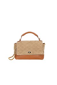 Bolsa Média Em Camurça Bege Fendi E Couro Caramelo Luiza Barcelos