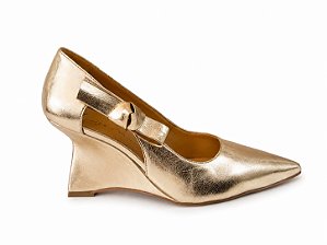 Scarpin Anabela Em Verniz Laço Luiza Barcelos Dourado