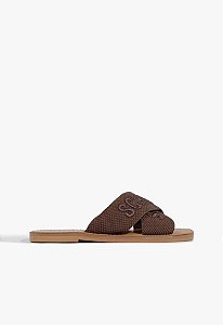 Chinelo Feminino Rasteirinha Tecido Slide X Schutz Marrom