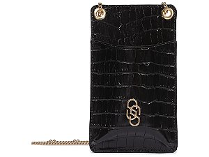 Porta Celular  Couro Logotipo Dourado Schutz Preto