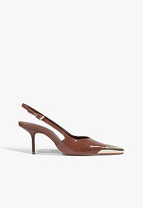 Slingback Biqueira de Metal Couro Marrom Schutz