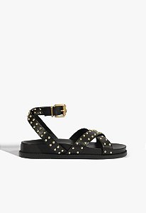 Papete Flatform Fivela Tachas Couro Preta Schutz