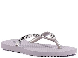 Chinelo Prata com Tiras de Strass Schutz