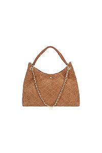 Bolsa Grande Em Camurça Com Corrente Camel Luiza Barcelos