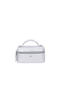 Bolsa Vanity Pequena Em Couro Metalizado Avestruz Prata Luiza Barcelos