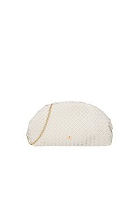 Clutch Transversal Pequena Em Couro Off White Com Trêsse Luiza Barcelos