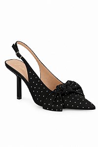 Scarpin Salto Alto Couro Preto Com Rebites Luiza Barcelos