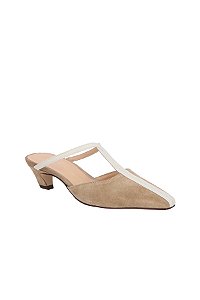 Mule Salto Médio Em Camurça Com Tira Em Couro Luiza Barcelos Fendi