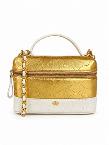 Bolsa Pequena Tiracolo Metalizada Couro Dourado Grease Luiza Barcelos Off White