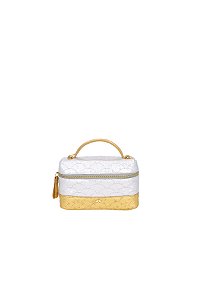 Bolsa Vanity Pequena Em Couro Avestruz Chumbo E Bronze Luiza Barcelos