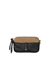 Bolsa Feminina Pequena Couro Alça Fina Camurça Luiza Barcelos Preto