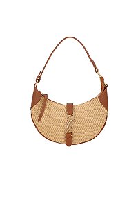 Bolsa Média Em Ráfia Natural E Couro Caramelo Luiza Barcelos