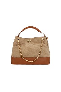 Bolsa Hobo Grande Em Camurça Bege Fendi E Couro Caramelo Luiza Barcelos