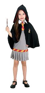 Fantasia Hermione Harry Potter Vestido Gravata Capa C/ Capuz