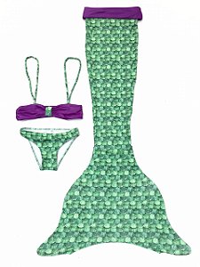 Cauda De Sereia Nadadeira Sapatinho Neoprene Concha Verde