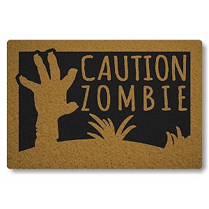 Tapete Capacho 60x40 Walking Dead Caution Zombie Geek