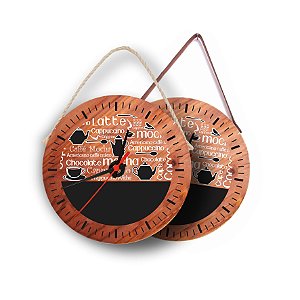 Relógio de Parede redondo Grande "Mocha cappuccino"  em Madeira 28cm Rustico com alça de Couro